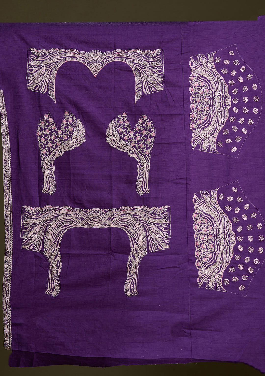 Purple Cording Raw Silk Semi-Stitched Lehenga