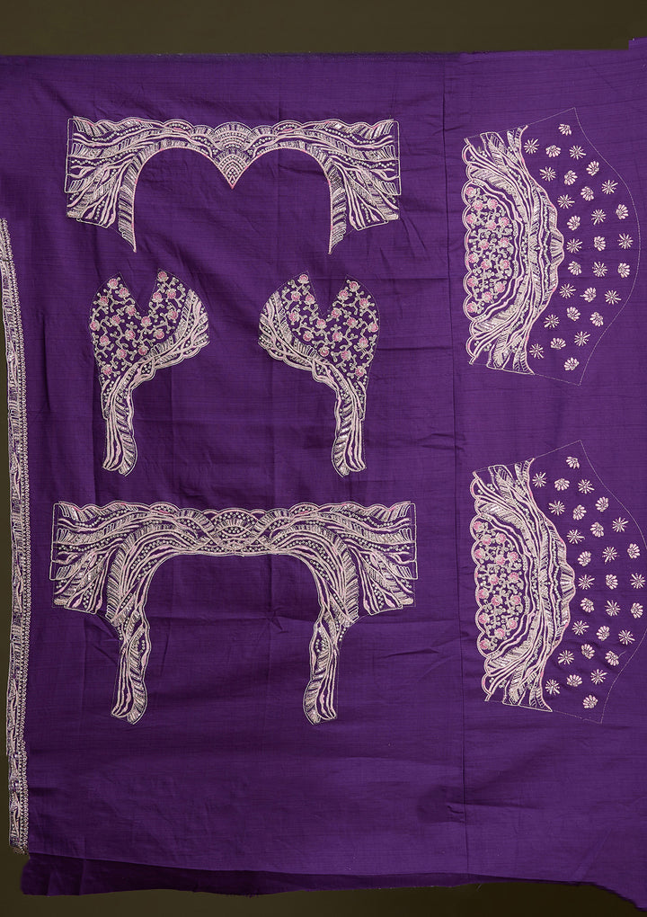 Purple Cording Raw Silk Semi-Stitched Lehenga