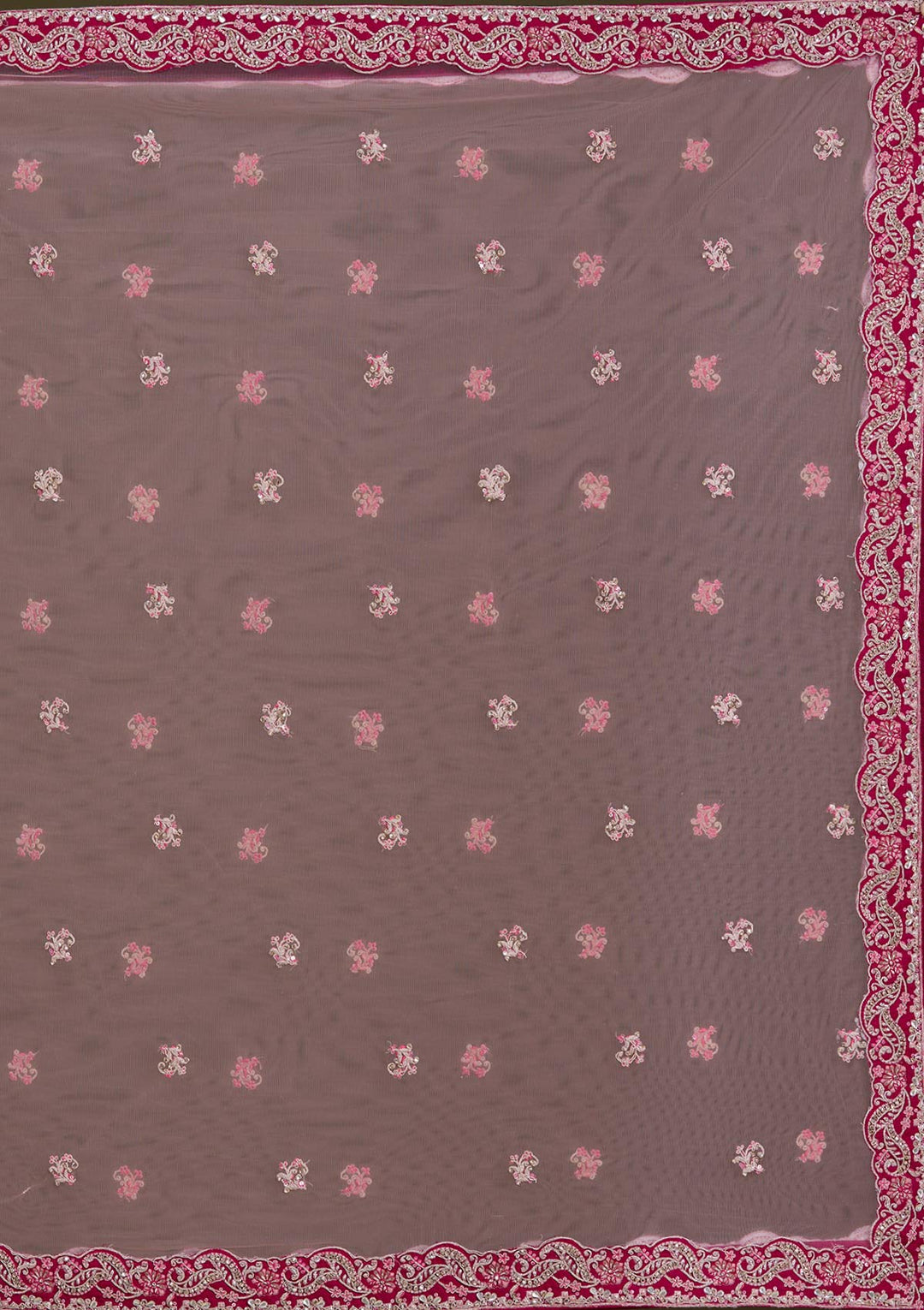 Rani Pink Cording Raw Silk Semi-Stitched Lehenga