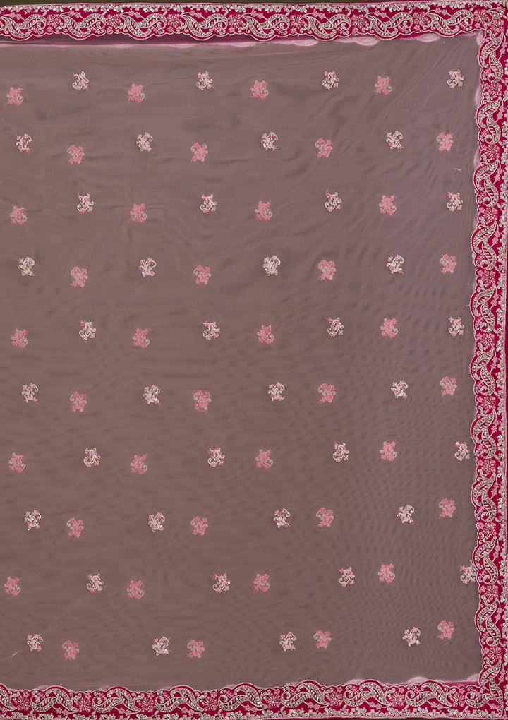 Rani Pink Cording Raw Silk Semi-Stitched Lehenga