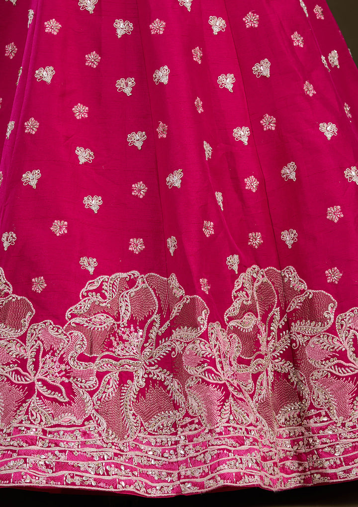 Rani Pink Cording Raw Silk Semi-Stitched Lehenga
