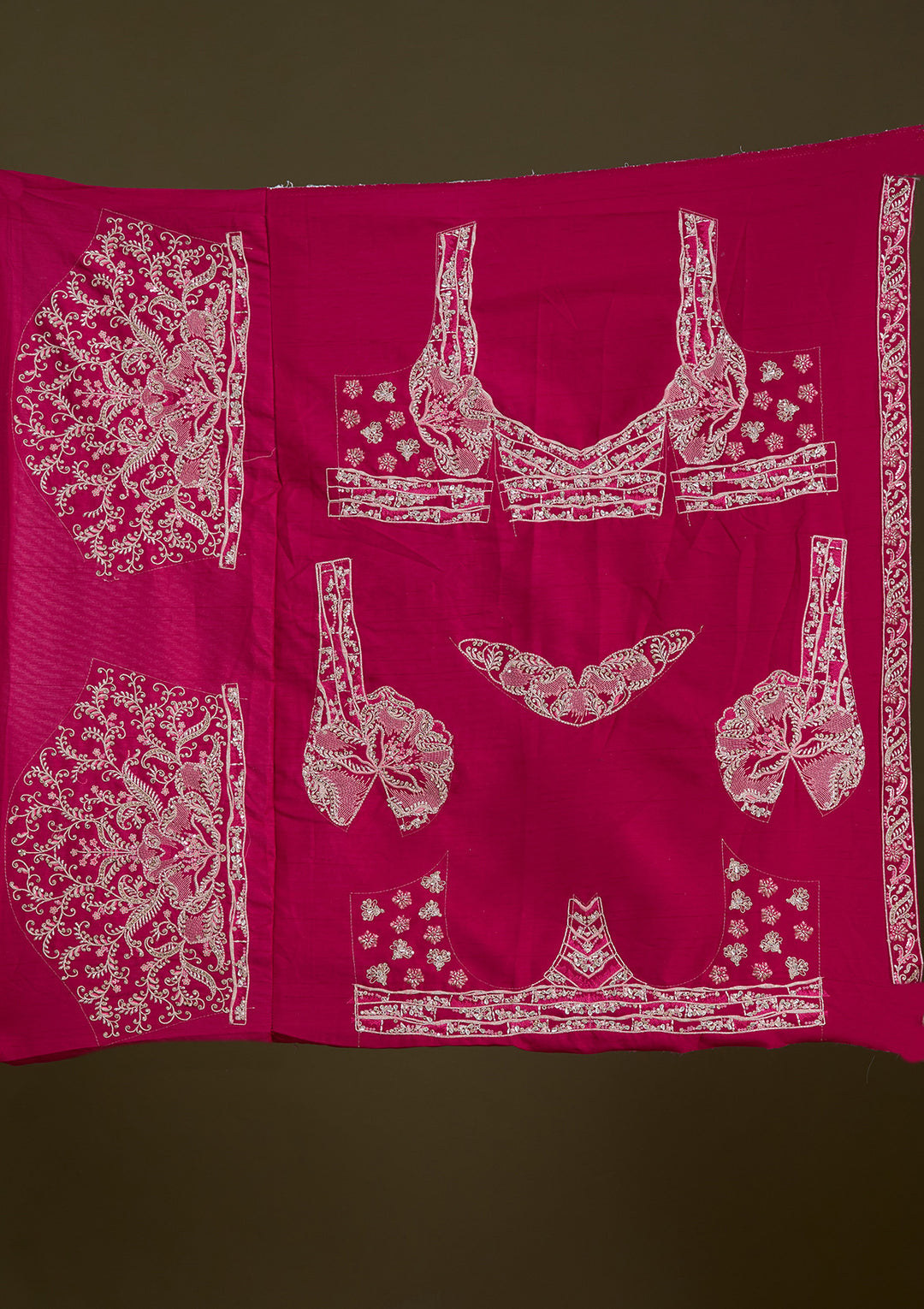 Rani Pink Cording Raw Silk Semi-Stitched Lehenga