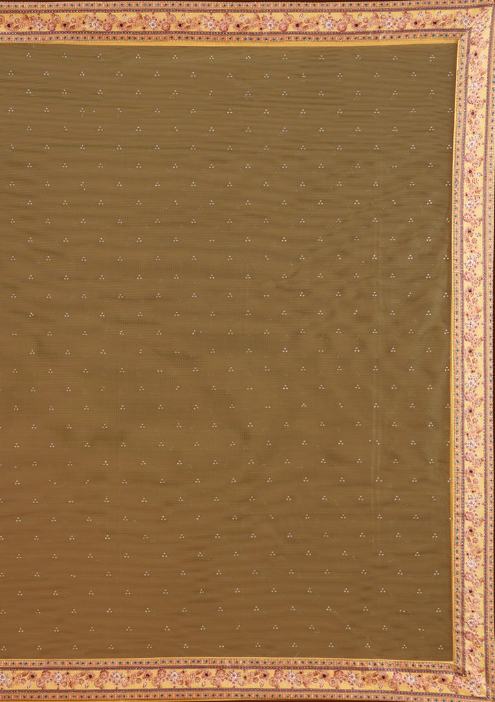 Yellow Stonework Soft Raw Silk Semi-Stitched Lehenga