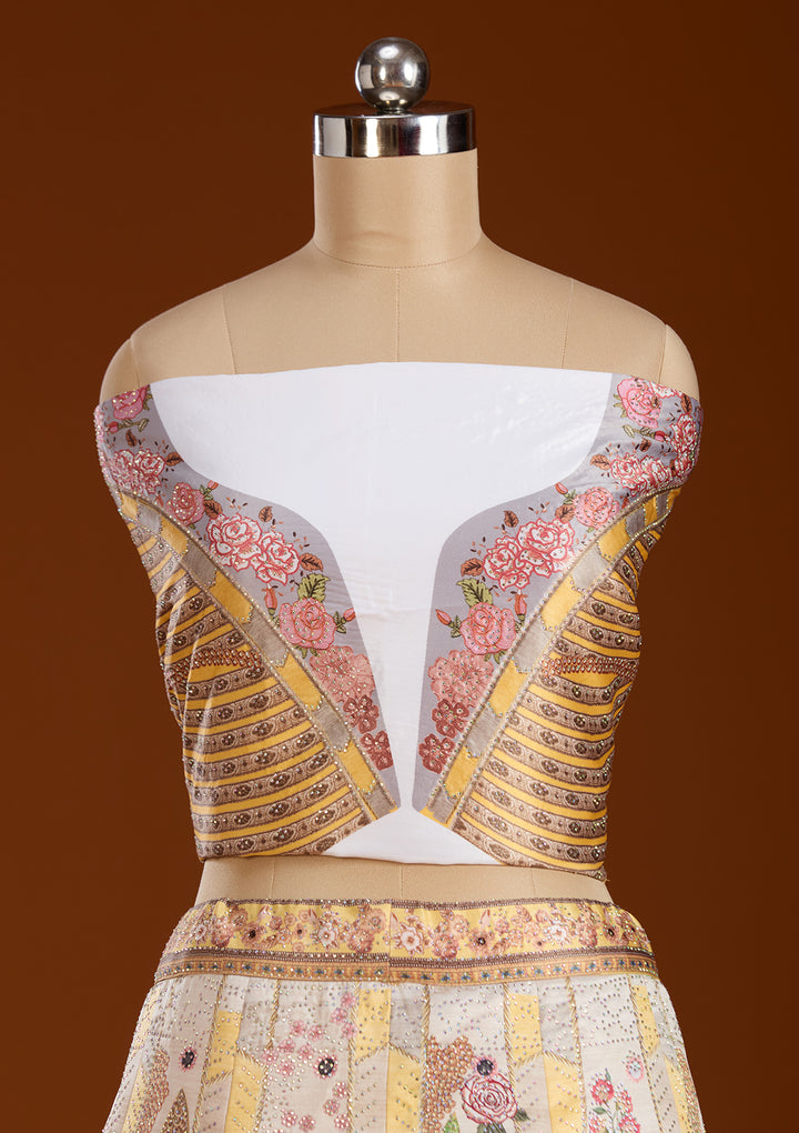 Yellow Stonework Soft Raw Silk Semi-Stitched Lehenga