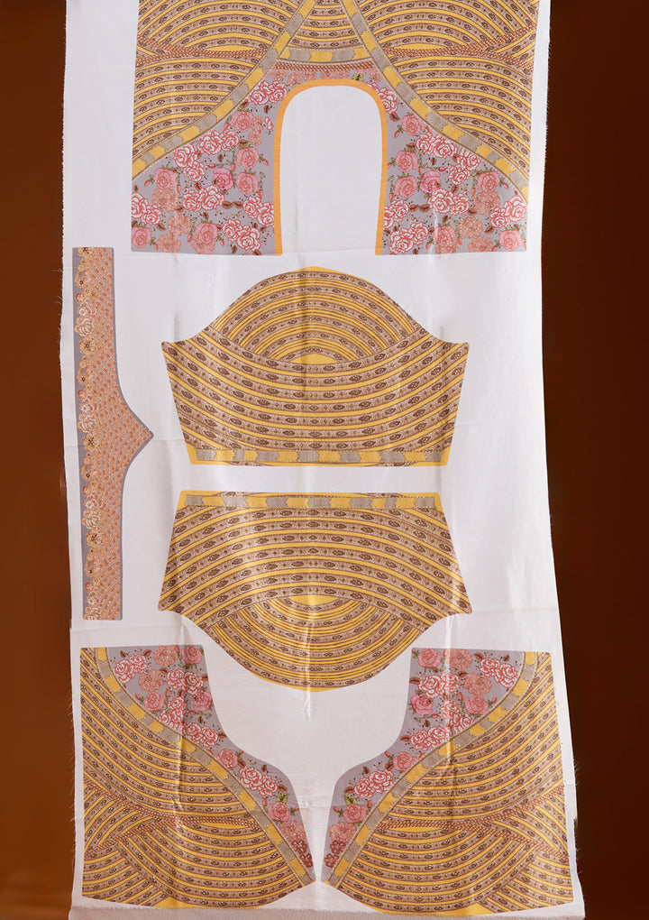 Yellow Stonework Soft Raw Silk Semi-Stitched Lehenga