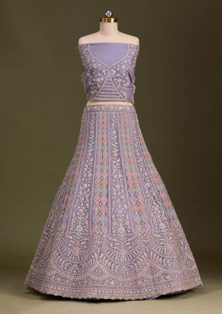 Lavender Cording Net Readymade Lehenga