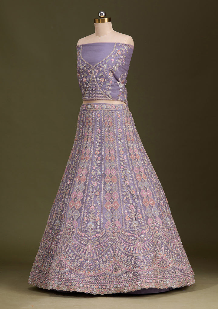 Lavender Cording Net Readymade Lehenga