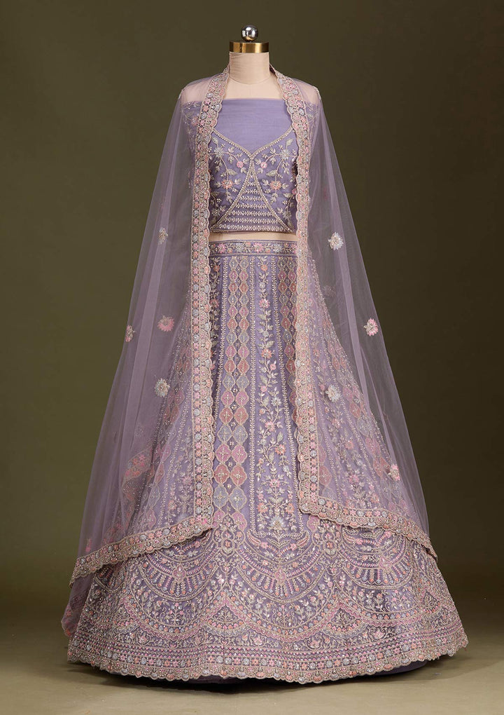 Lavender Cording Net Readymade Lehenga