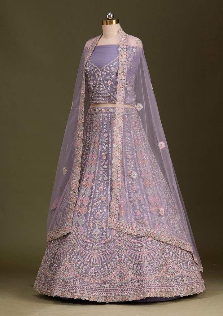 Lavender Cording Net Readymade Lehenga