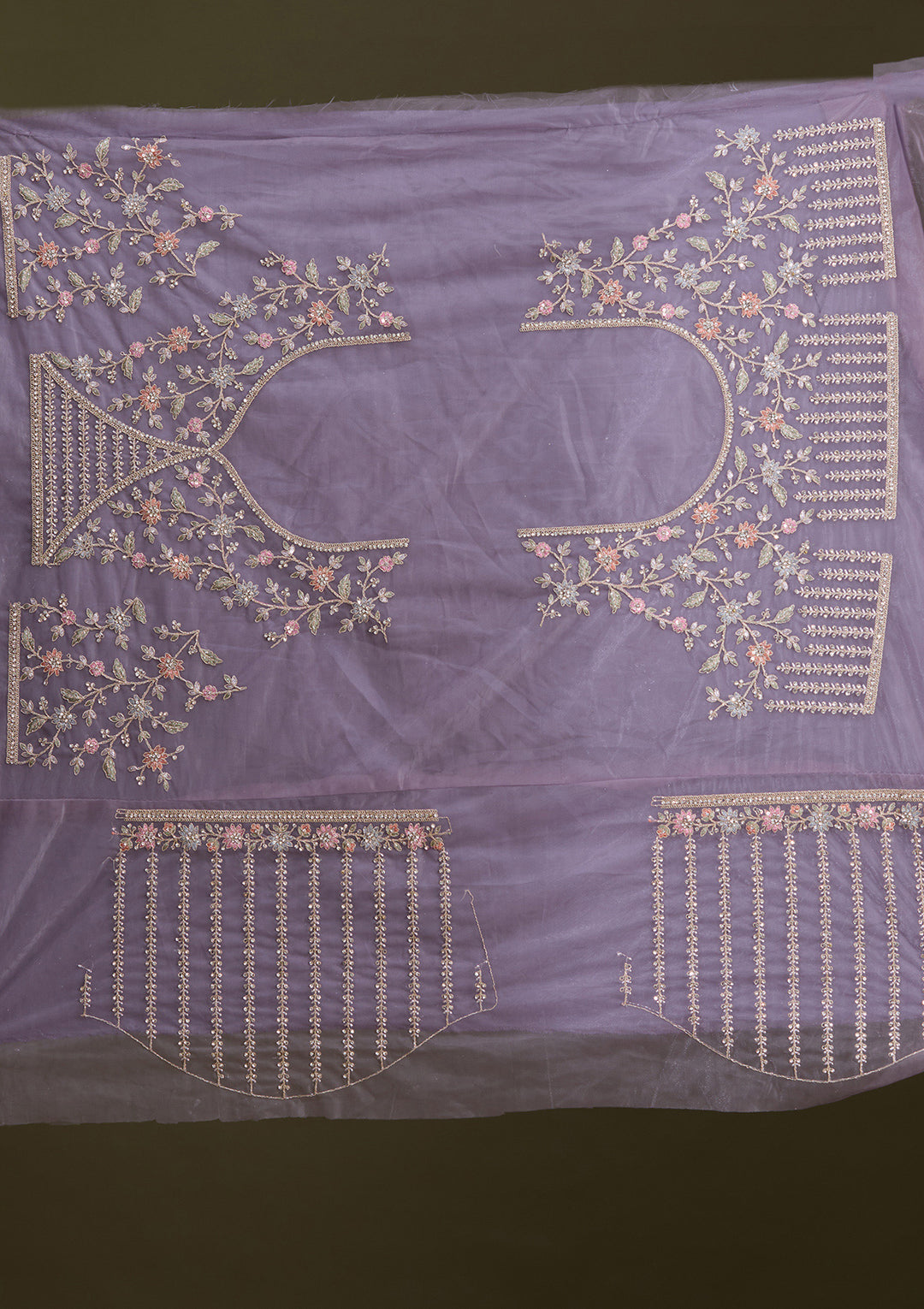 Lavender Cording Net Readymade Lehenga