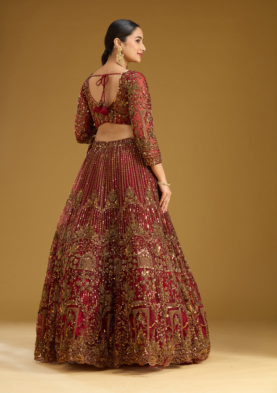 Maroon Cutdana Net Readymade Lehenga
