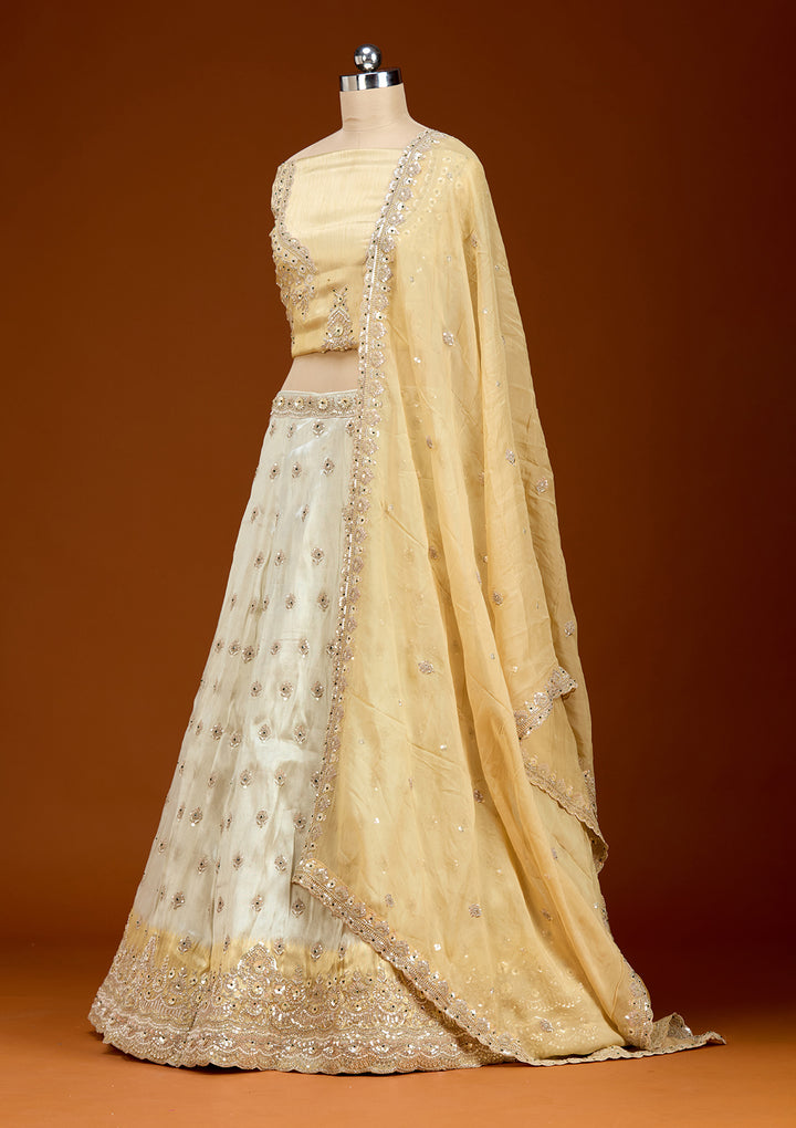 Cream Stonework (Gold) Tissue Readymade Lehenga