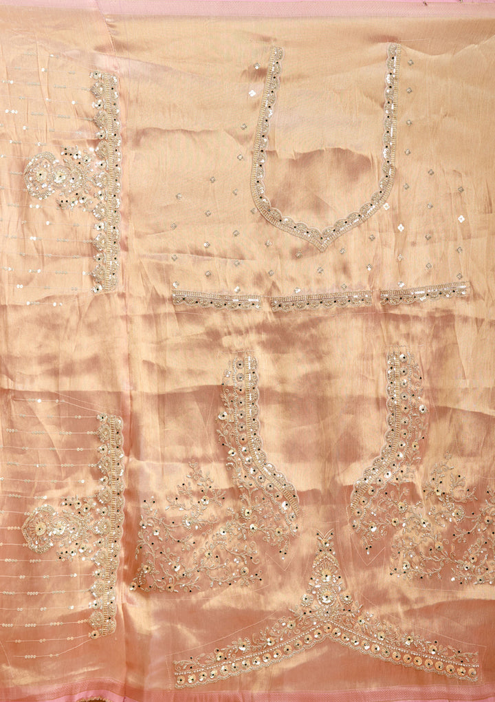 Onion Pink Stonework (Gold) Tissue Readymade Lehenga
