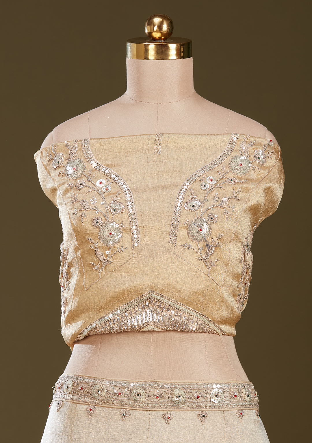 Beige Stonework (Gold) Tissue Readymade Lehenga