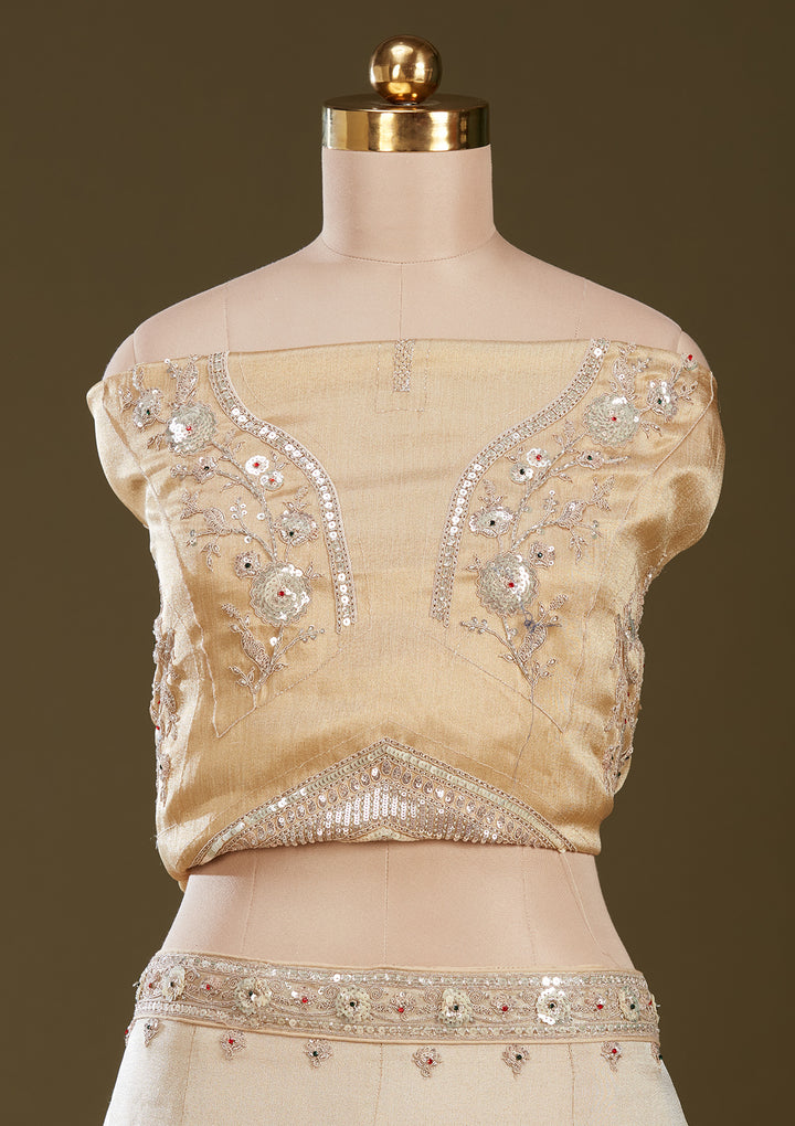 Beige Stonework (Gold) Tissue Readymade Lehenga