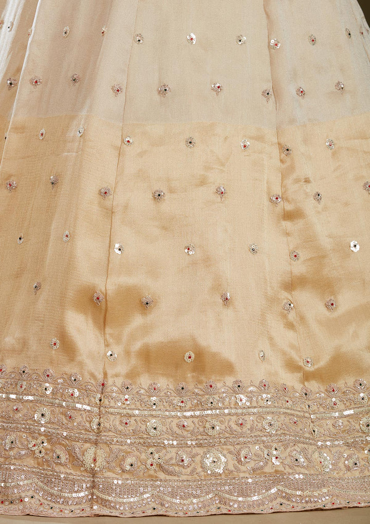 Beige Stonework (Gold) Tissue Readymade Lehenga