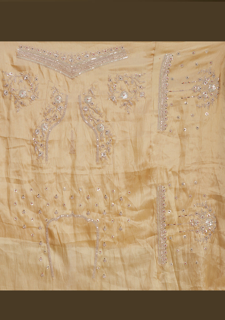 Beige Stonework (Gold) Tissue Readymade Lehenga