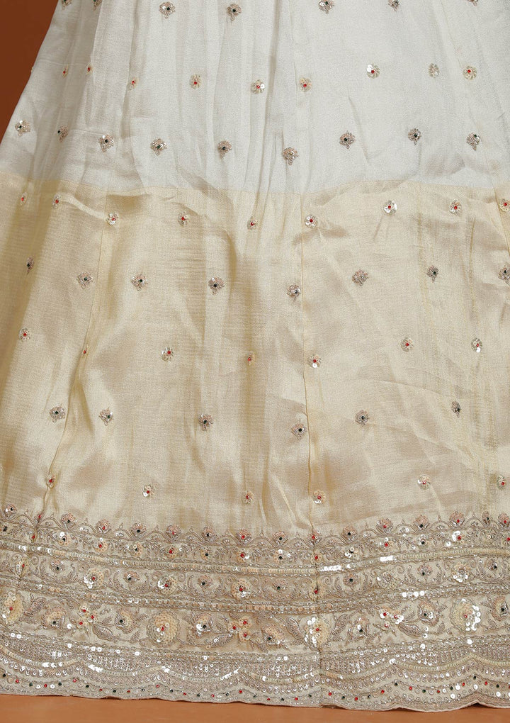 Cream Cording Tissue Semi-Stitched Lehenga