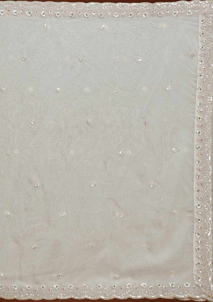 Cream Cording Tissue Semi-Stitched Lehenga