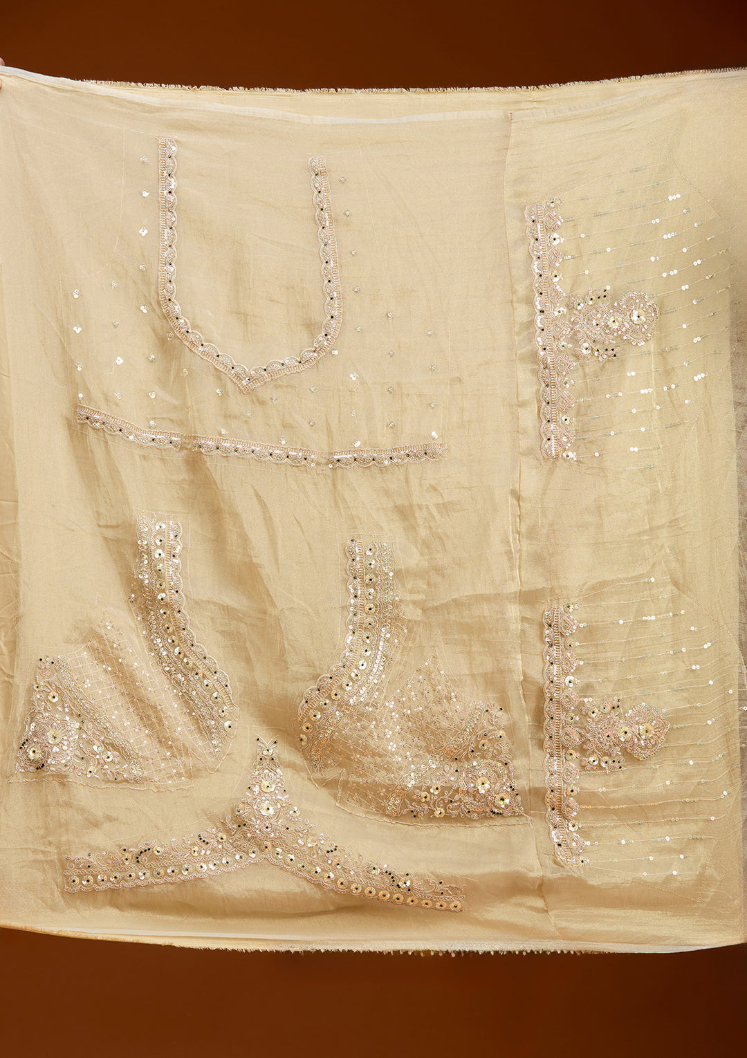 Beige Stonework (Gold) Tissue Readymade Lehenga