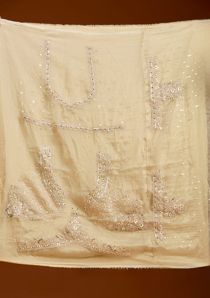 Beige Stonework (Gold) Tissue Readymade Lehenga