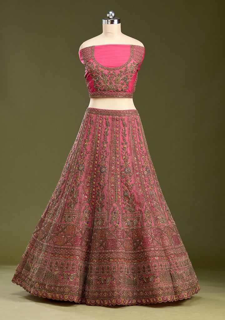 Rani Pink Cording Net Readymade Lehenga