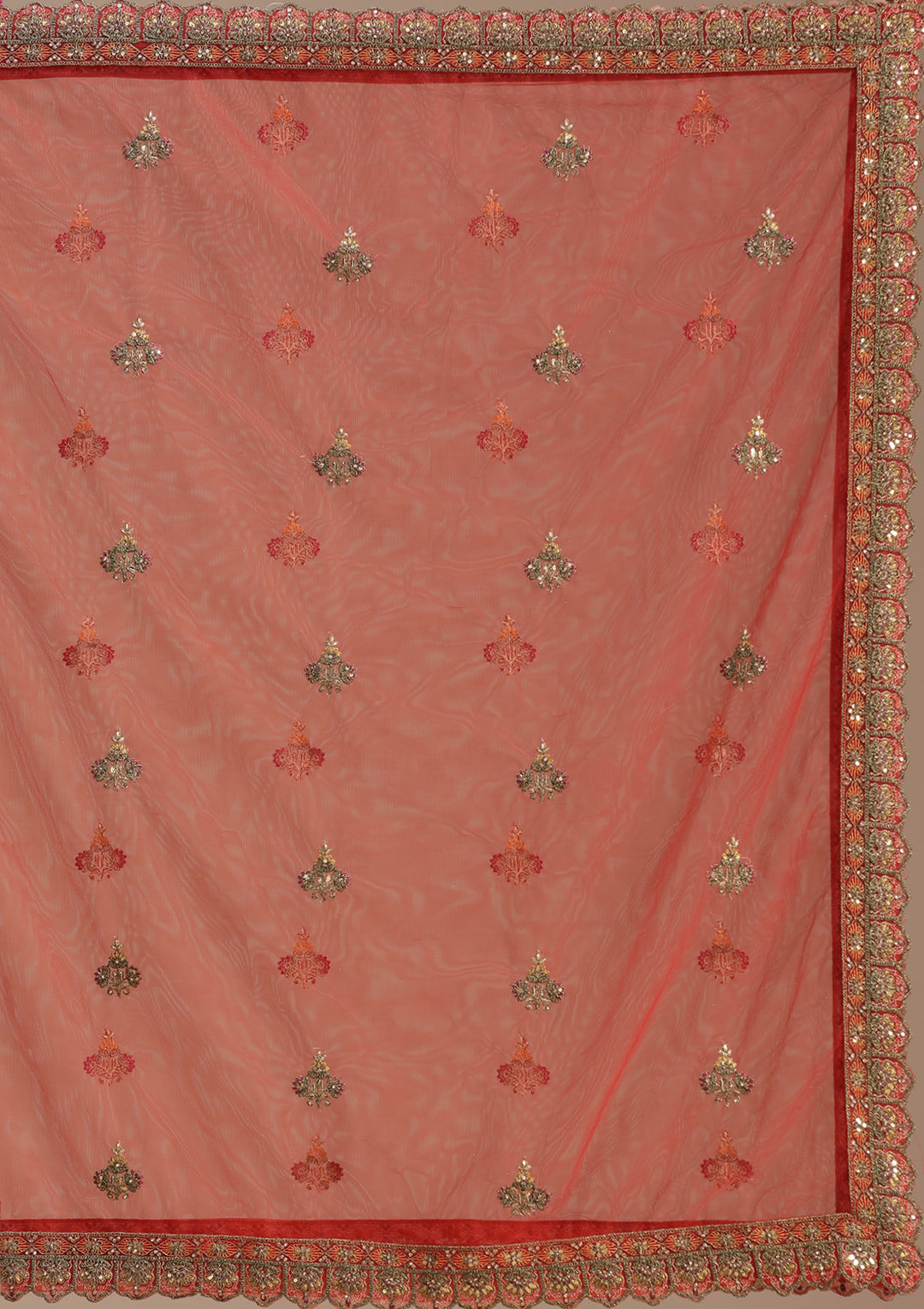 Rust Cording Net Semi-Stitched Lehenga