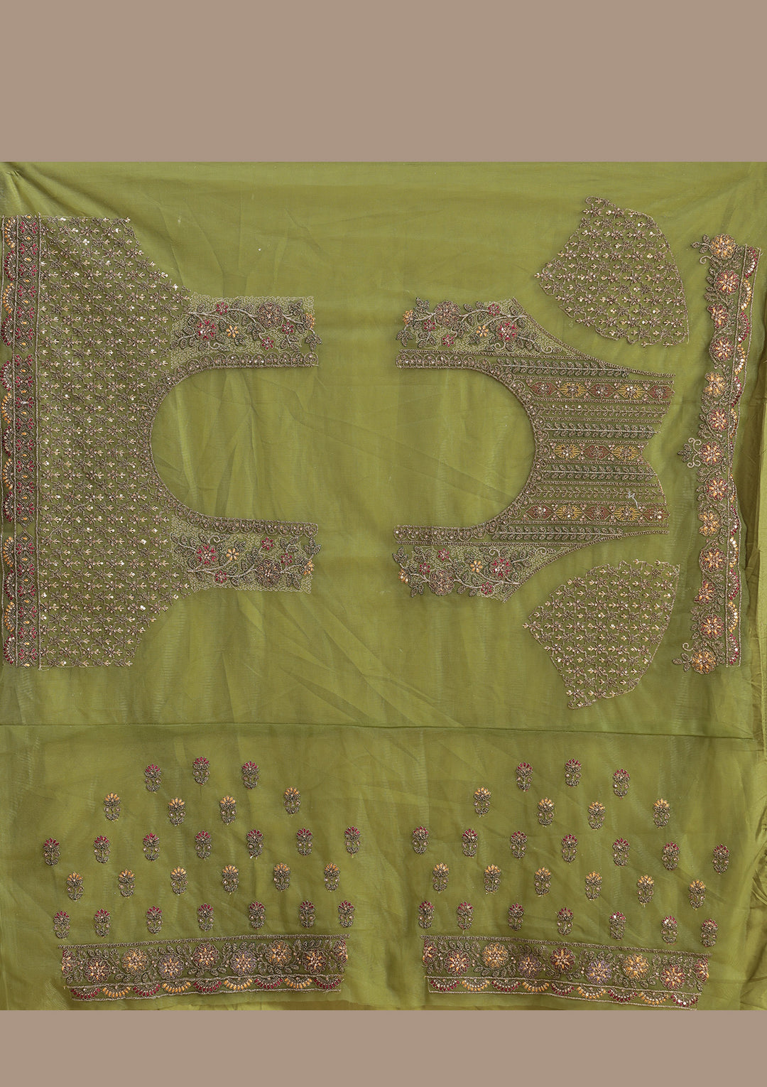 Mehendi Cording Net Semi-Stitched Lehenga