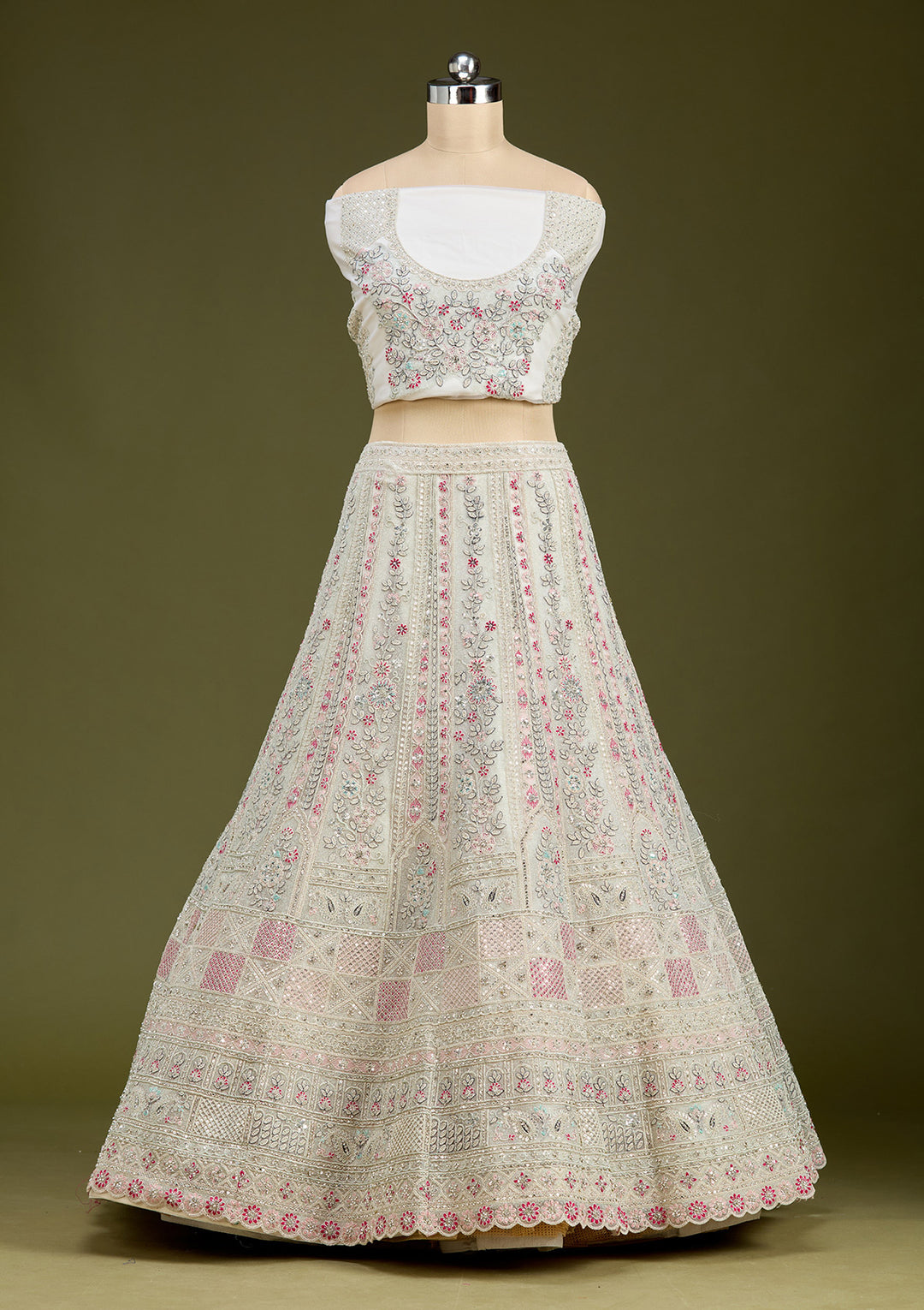 White Cording Net Readymade Lehenga