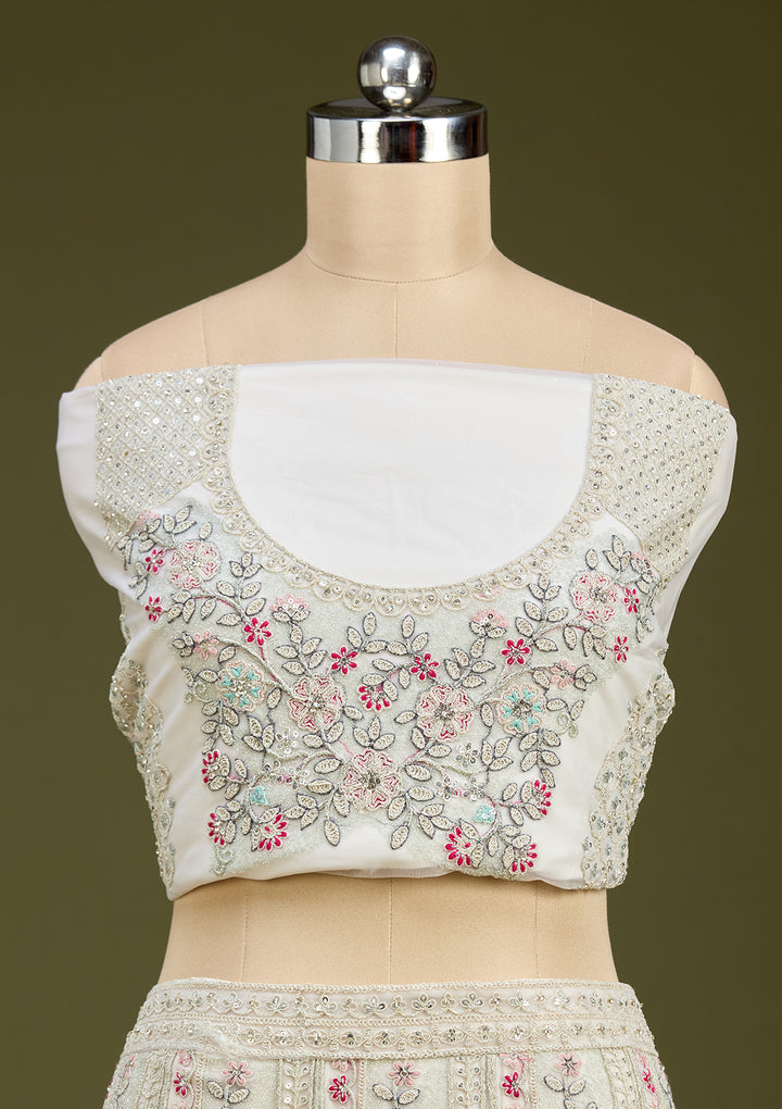 White Cording Net Readymade Lehenga