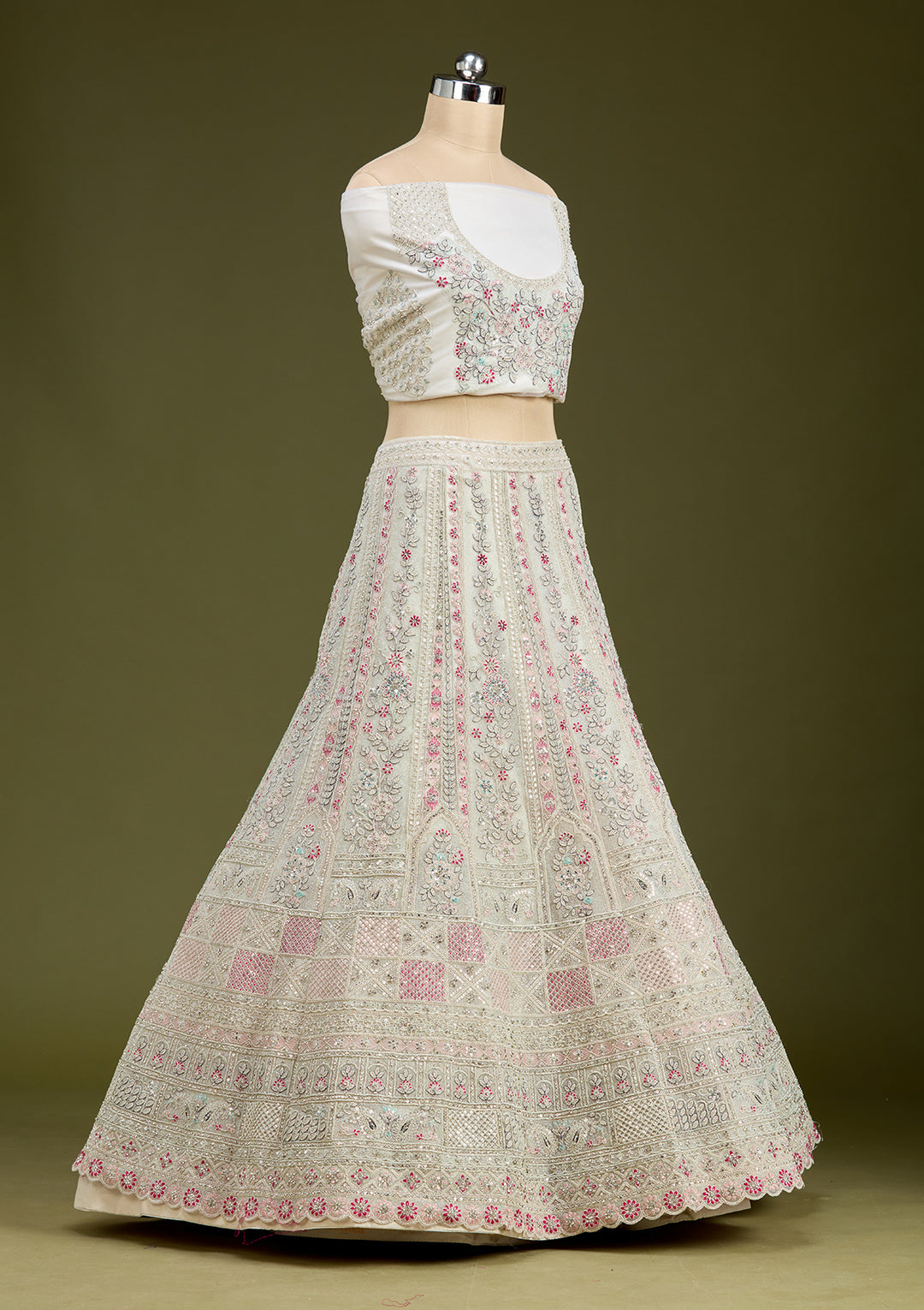 White Cording Net Readymade Lehenga