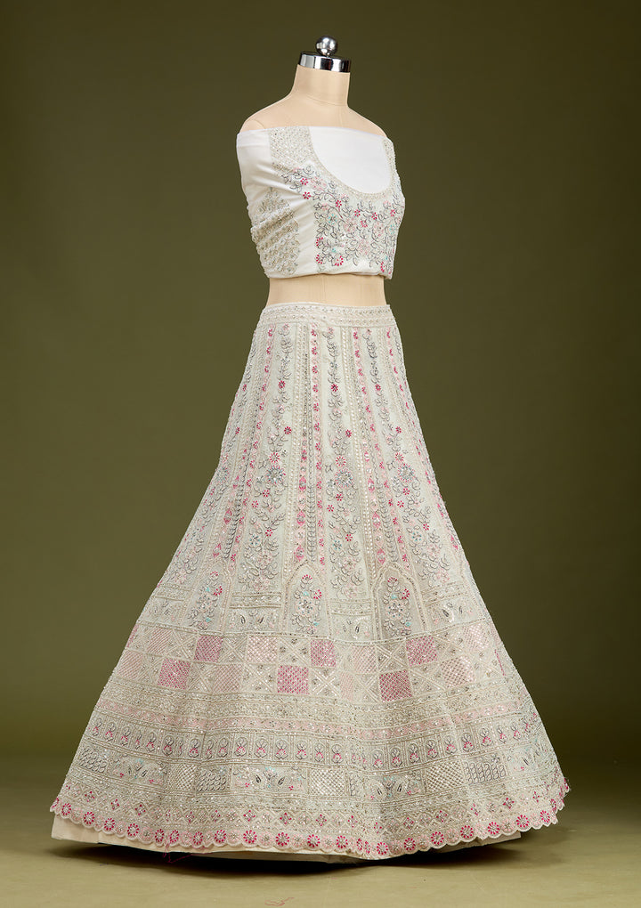 White Cording Net Readymade Lehenga