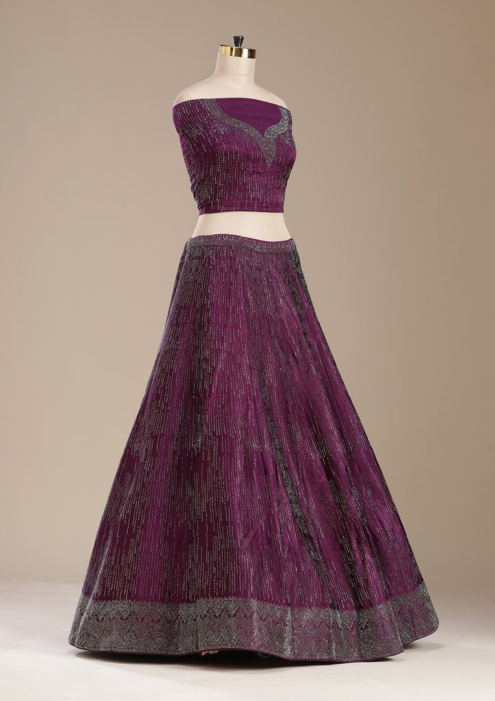 Wine Sequins Semi Crepe Semi-Stitched Lehenga