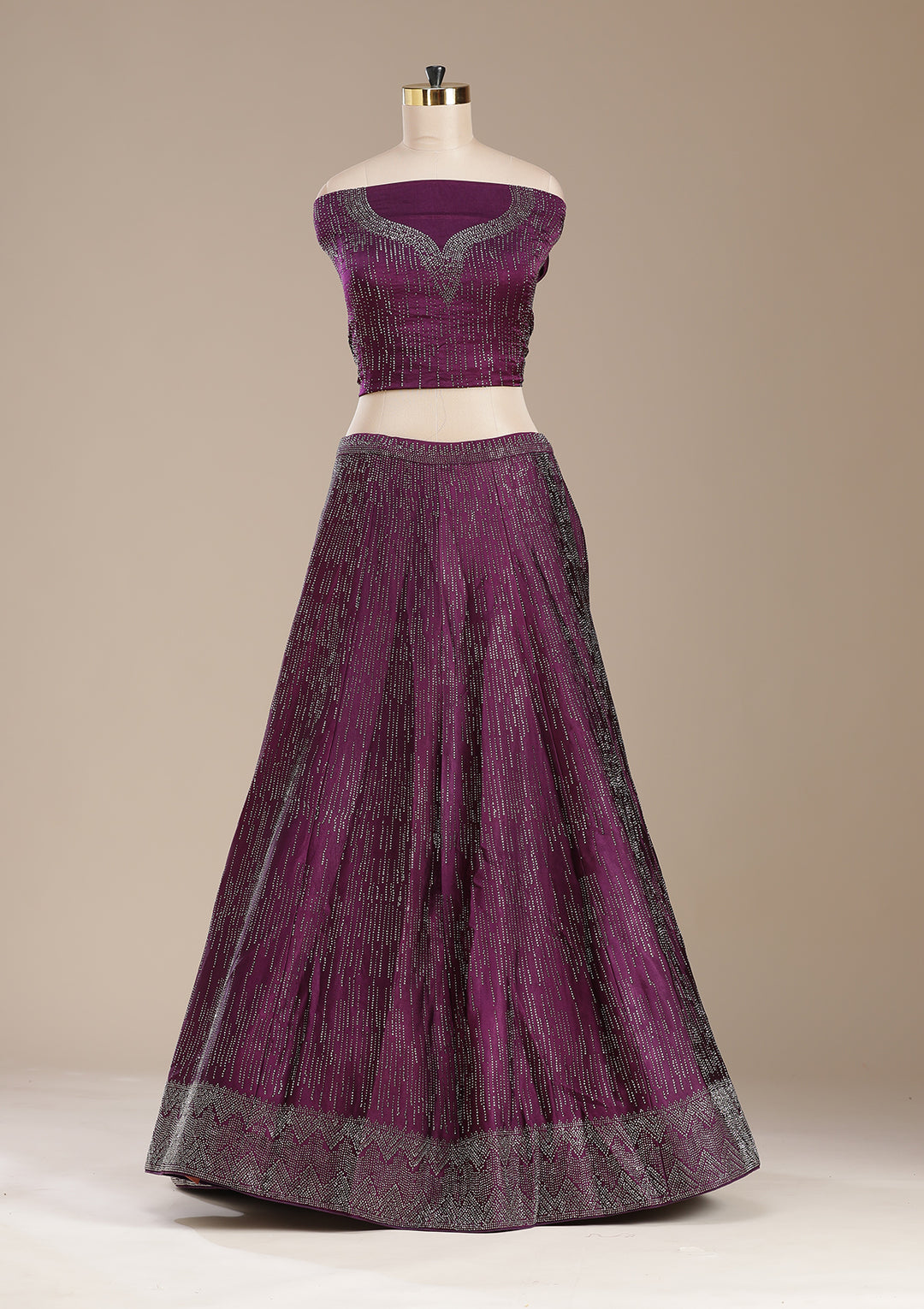 Wine Sequins Semi Crepe Semi-Stitched Lehenga