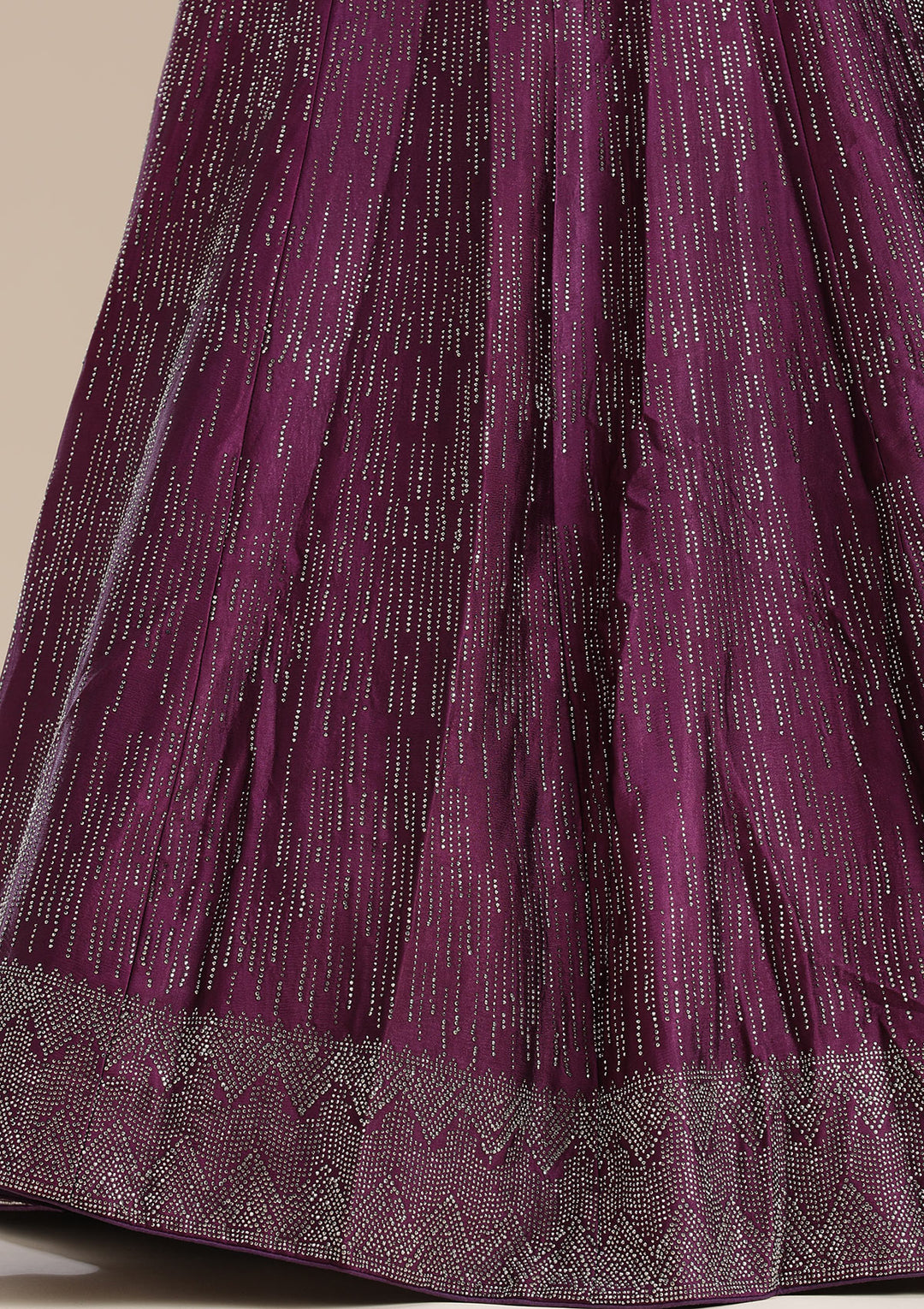 Wine Sequins Semi Crepe Semi-Stitched Lehenga