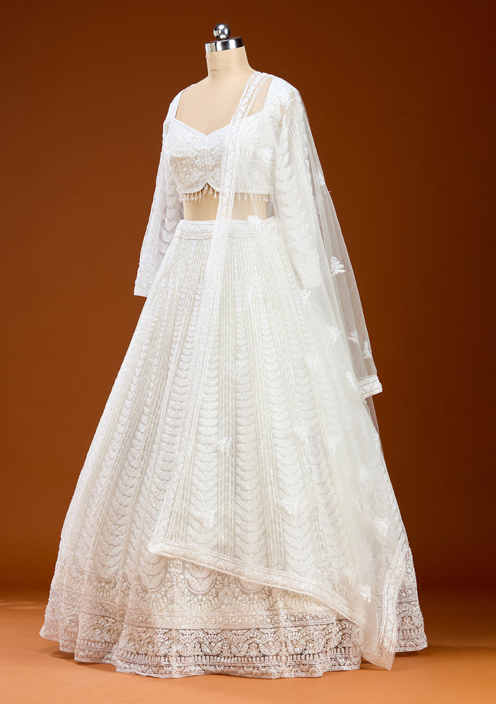 White Sequins Net Readymade Lehenga