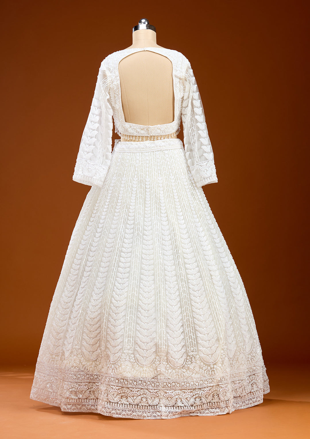 White Sequins Net Readymade Lehenga