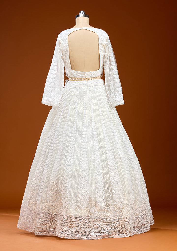 White Sequins Net Readymade Lehenga