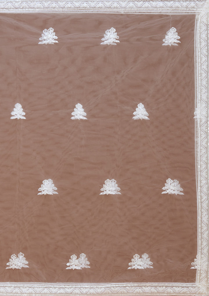 White Sequins Net Readymade Lehenga