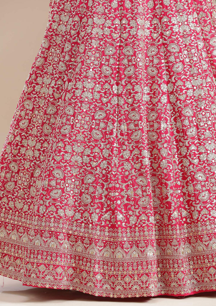 Rani Pink Zardozi (Gold) Georgette Readymade Lehenga