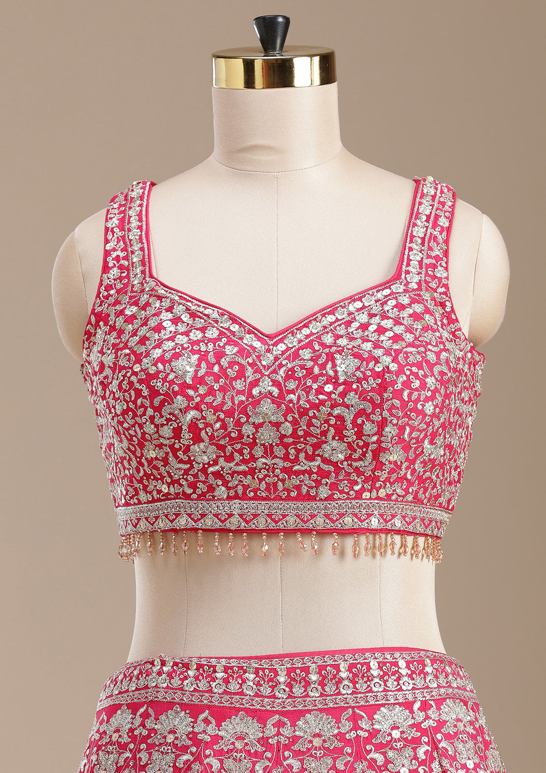 Rani Pink Zardozi (Gold) Georgette Readymade Lehenga