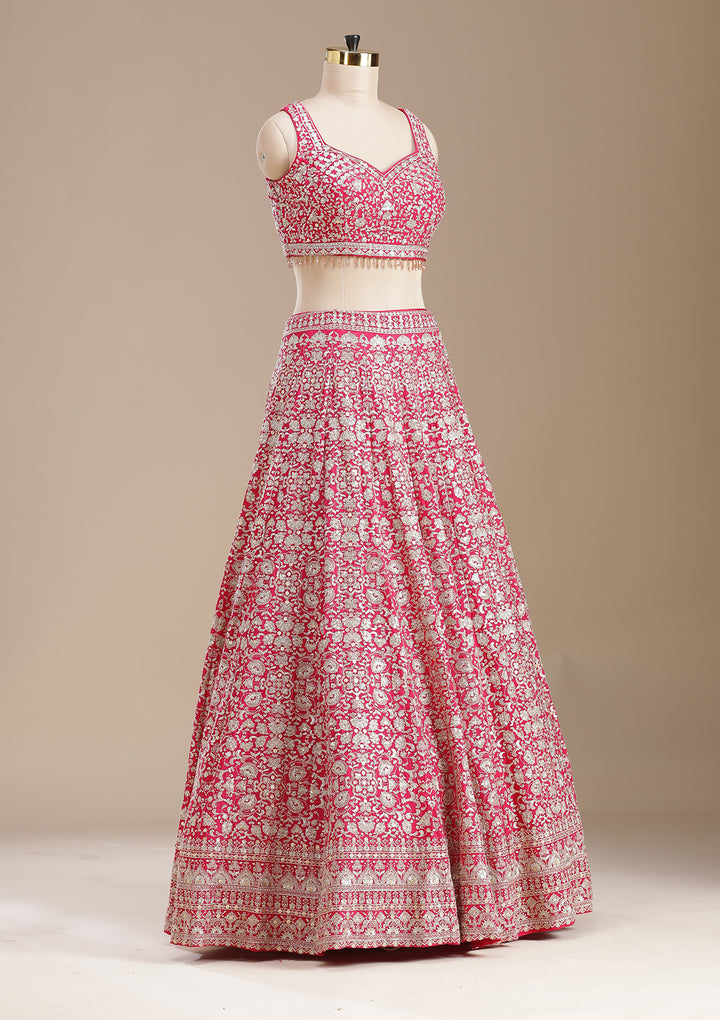 Rani Pink Zardozi (Gold) Georgette Readymade Lehenga