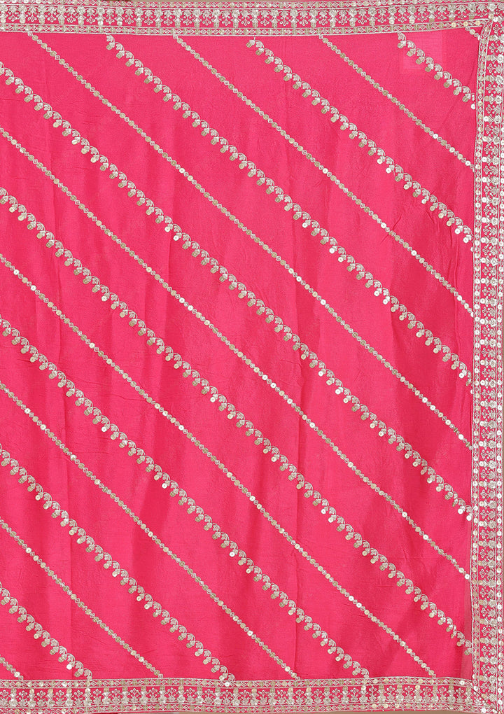 Rani Pink Zardozi (Gold) Georgette Readymade Lehenga