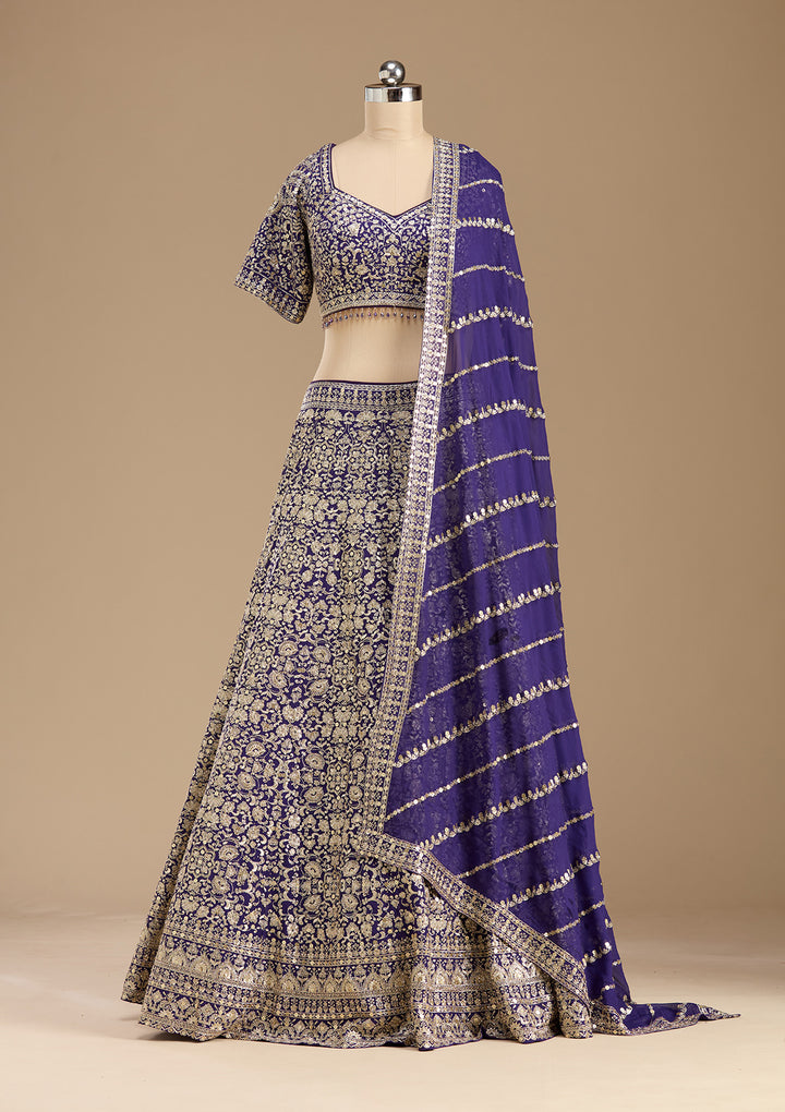 Royal Blue Zardozi (Gold) Georgette Readymade Lehenga