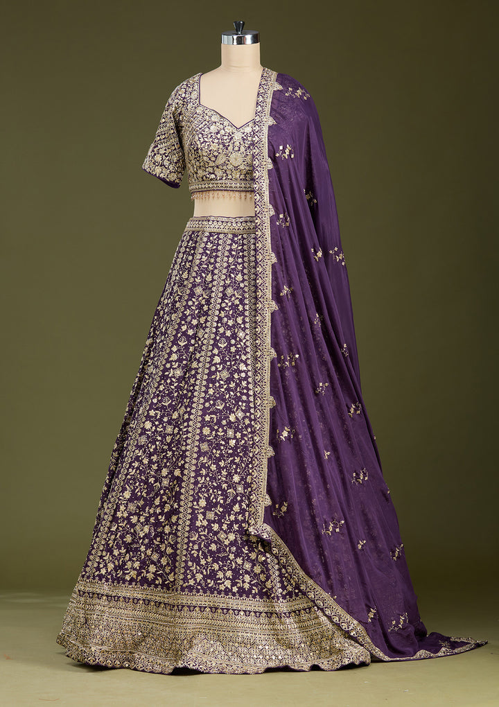 Purple Zariwork (Gold) Georgette Readymade Lehenga