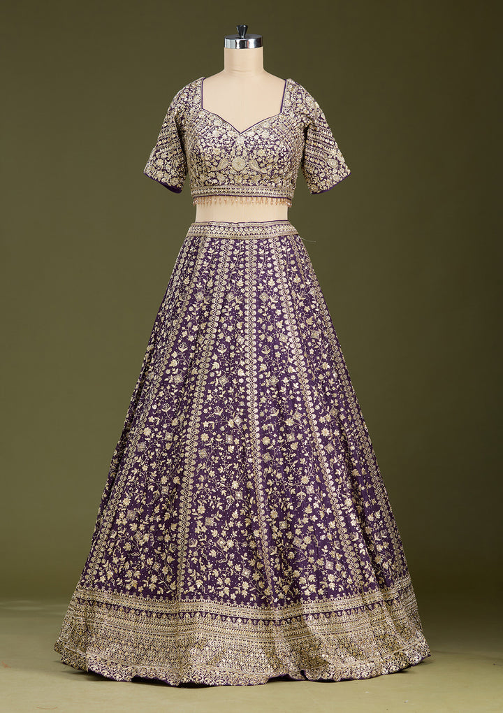 Purple Zariwork (Gold) Georgette Readymade Lehenga