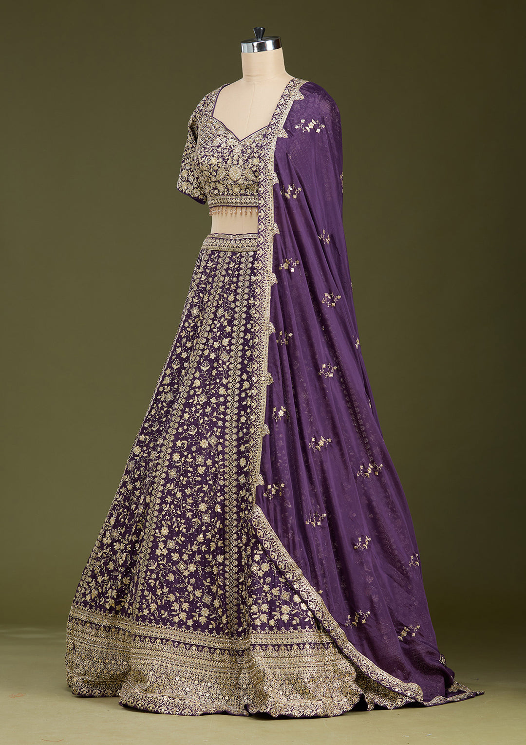 Purple Zariwork (Gold) Georgette Readymade Lehenga