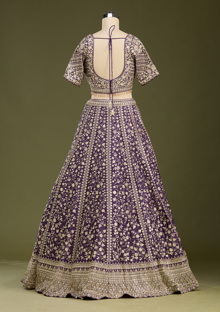 Purple Zariwork (Gold) Georgette Readymade Lehenga