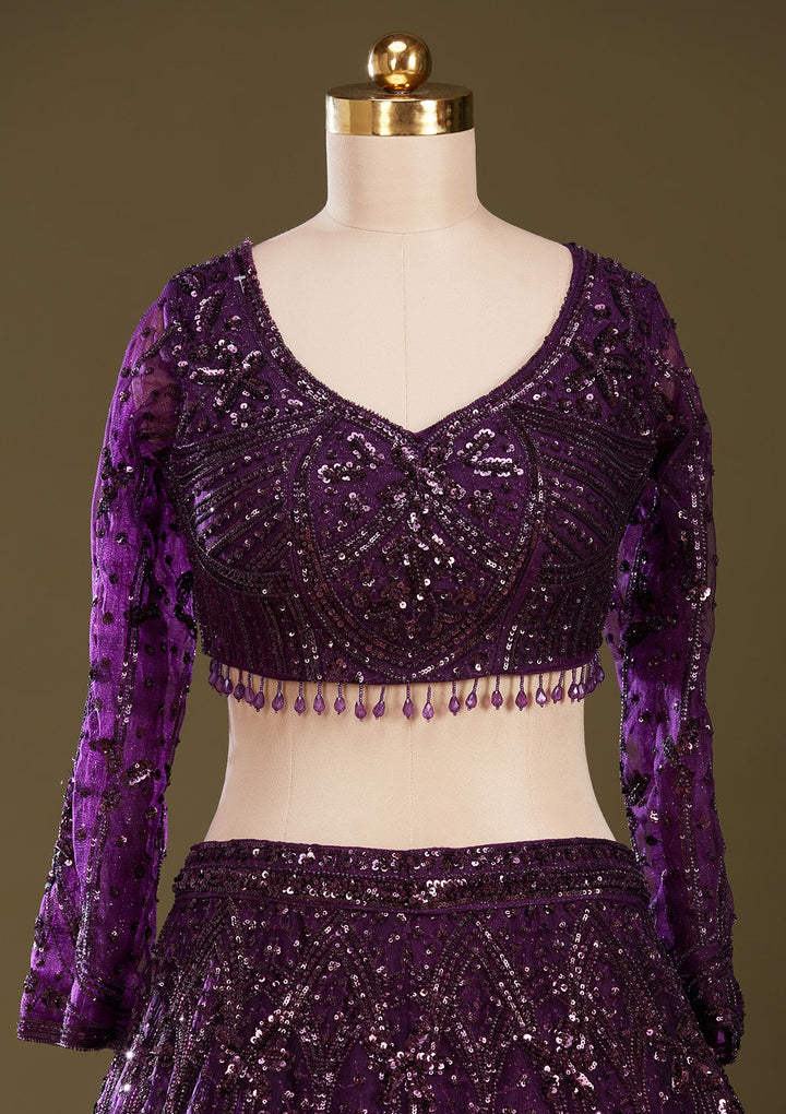 Purple Sequins Net Readymade Lehenga