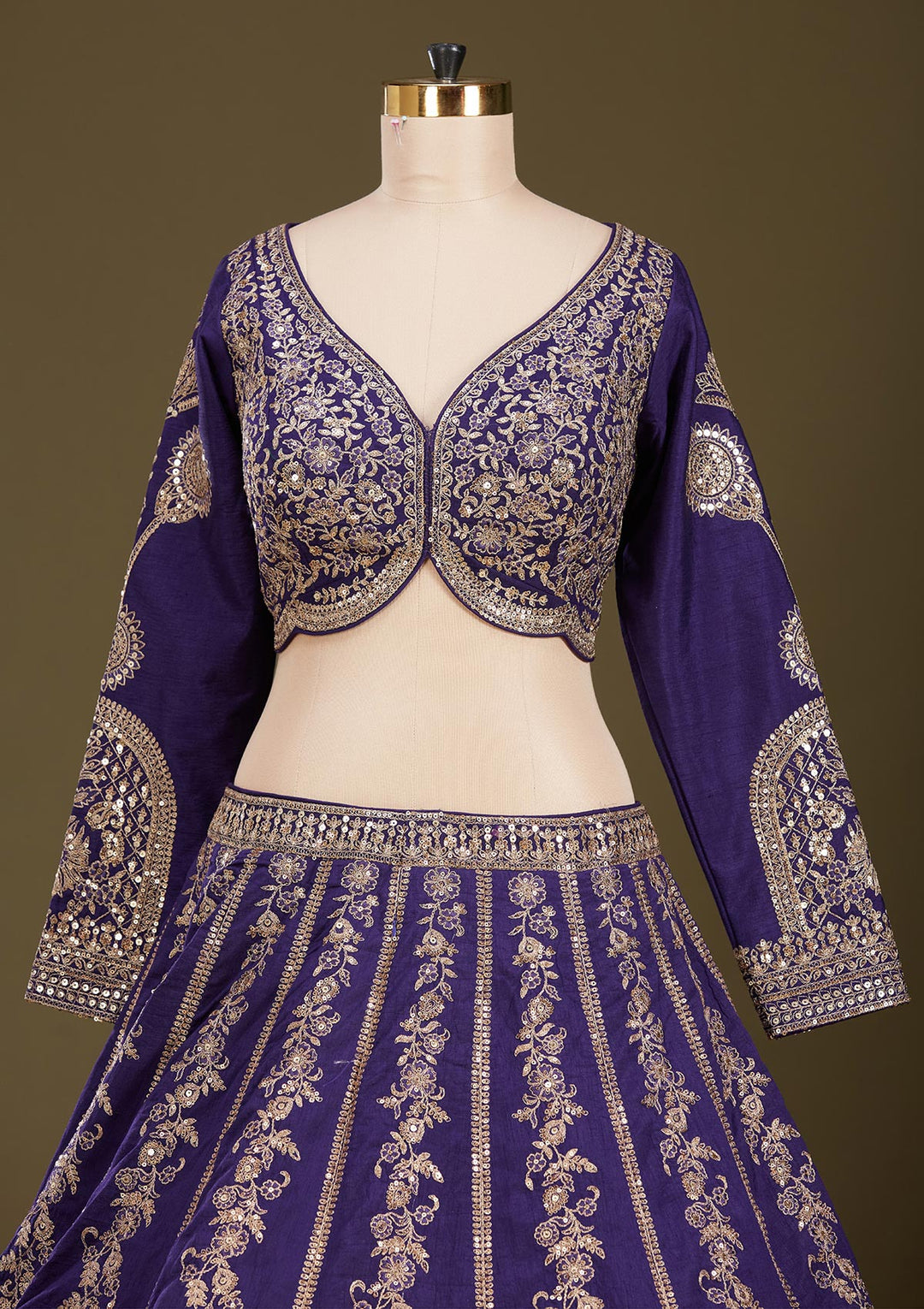 Purple Cording Raw Silk Readymade Lehenga